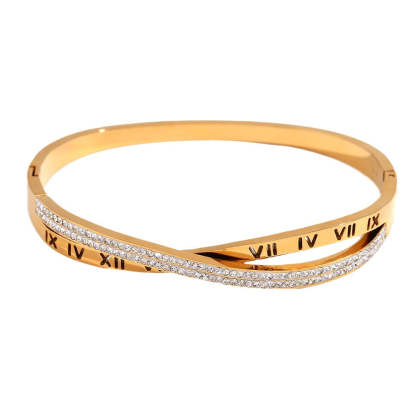 European and American cross-border Roman numeral cross rhinestone buckle bracelet stainless steel gold-plated fashionable simple light luxury hand jewelry-Mix MIx Style