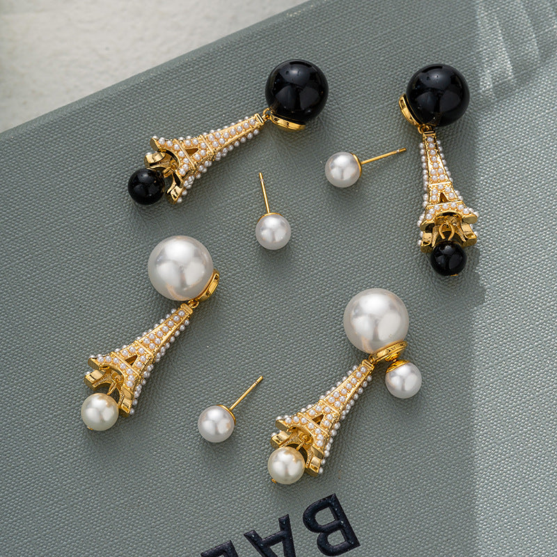 Eiffel Tower Pearl Earrings Akoya Pearls  18k Gold  Handmade Earrings Mix Mix Style [Hot Seller]-Mix MIx Style