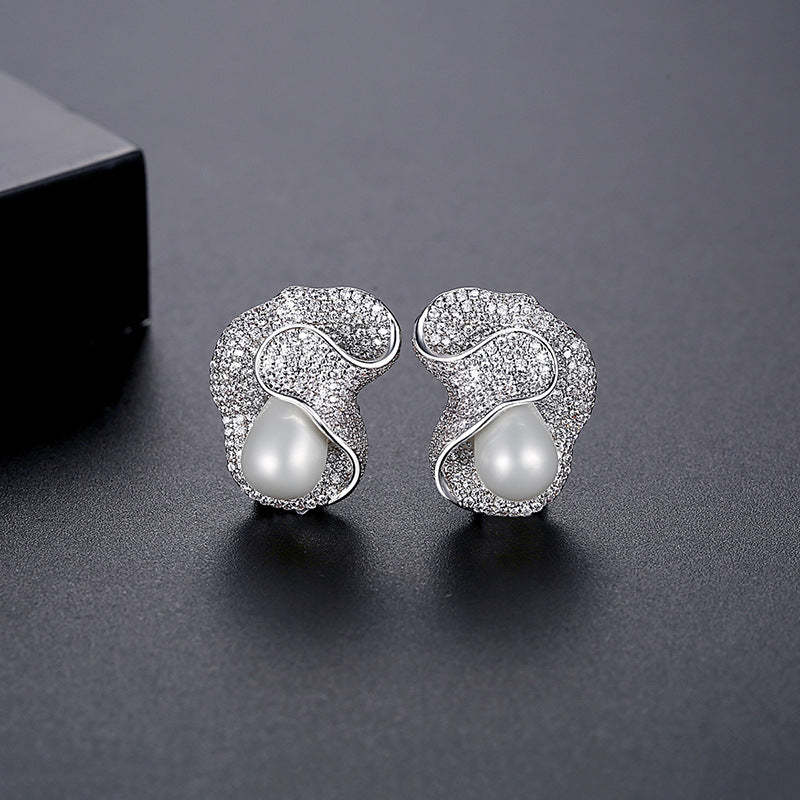 Jinse luxury micro-inlaid diamond zircon earrings earrings light luxury temperament zircon pearl earrings celebrity earrings-Mix MIx Style