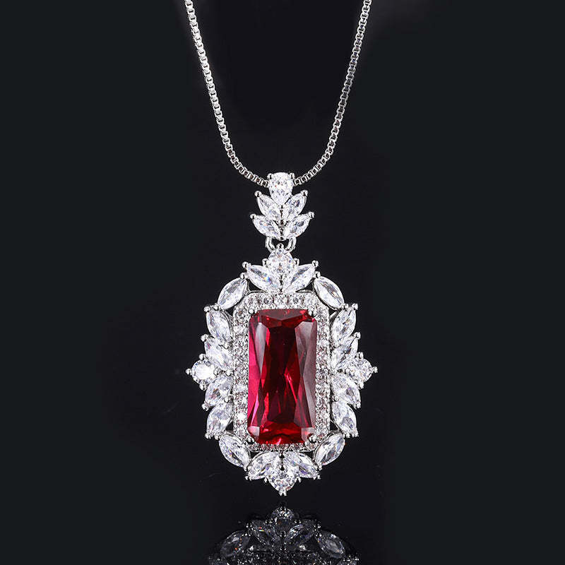 Douyin popular simulation red corundum square set pendant 8*16 ring 12*14 earrings 6*8 silver S925-Mix MIx Style