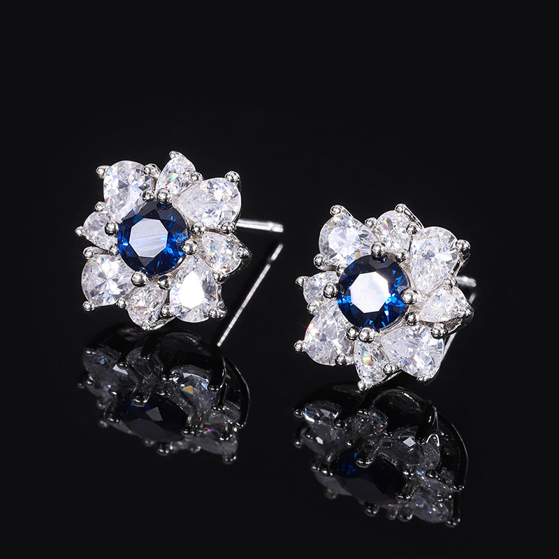 Green - Pink - Blue Flower Dazzling Round Moissanite Diamonds 1ct Elegant 18k White Gold Plated Stud Earrings | Mix Mix Style-Mix MIx Style