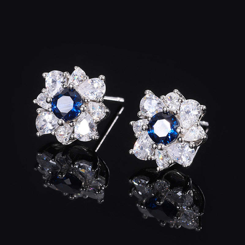 Green - Pink - Blue Flower Dazzling Round Moissanite Diamonds 1ct Elegant 18k White Gold Plated Stud Earrings | Mix Mix Style-Mix MIx Style