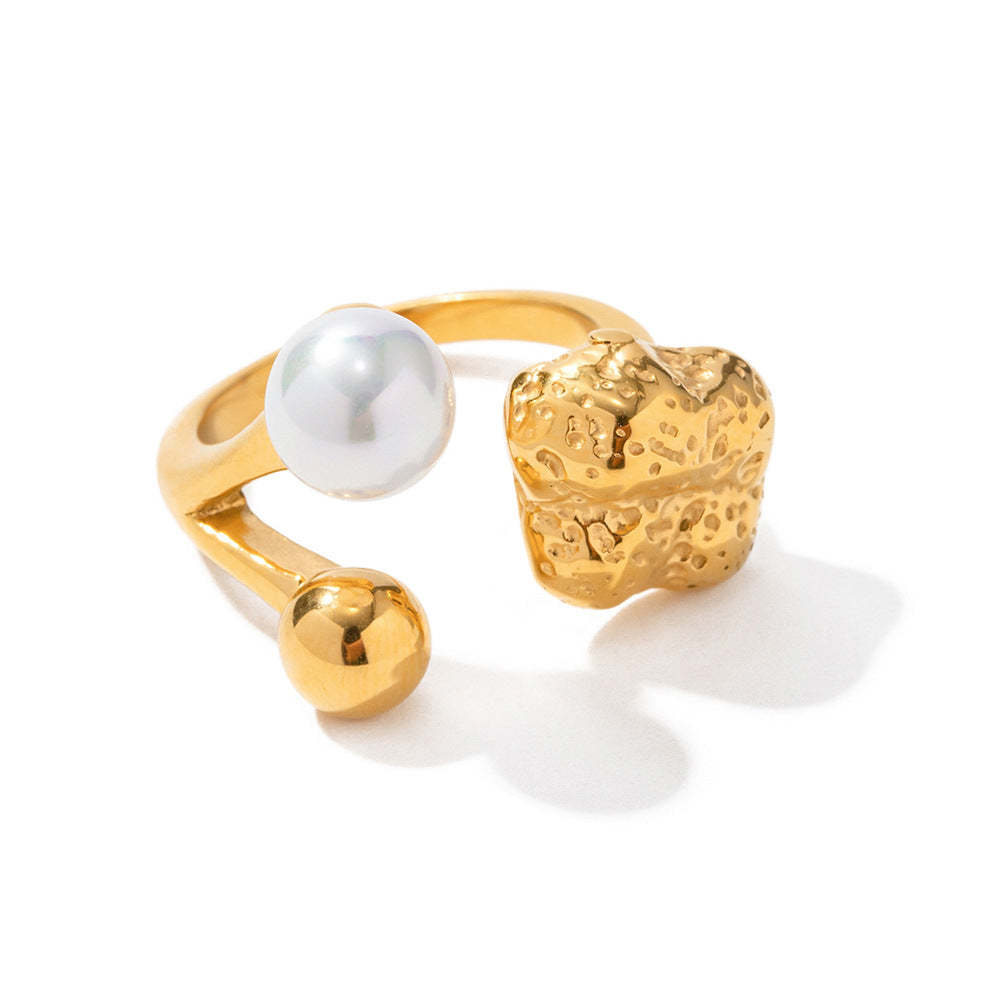 INS internet celebrity trend 18K gold stainless steel stamen shaped pearl ring European and American fashion non-fading jewelry wholesale-Mix MIx Style