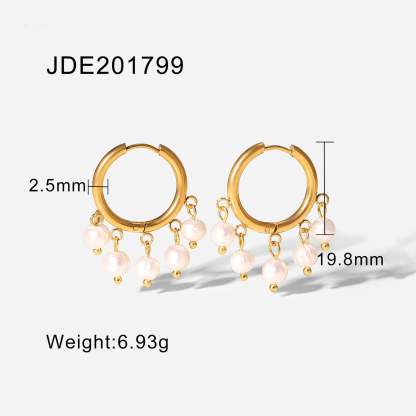 Classic Timeless White Akoya Pearls & Moissanite Diamonds Elegant 18k Vermeil Gold Plated Hoop/Drop Earrings | Mix Mix Style-Mix MIx Style