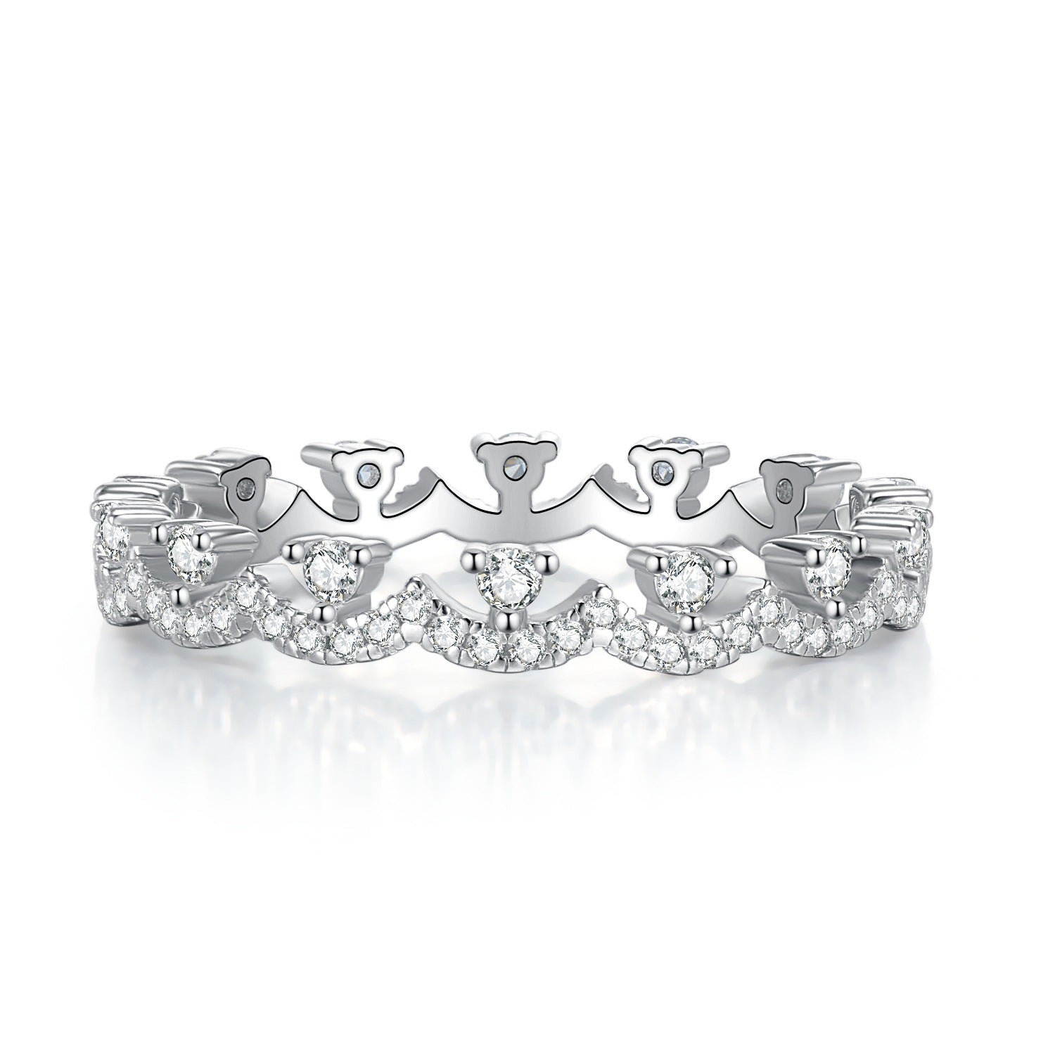 Row White Round Cut Moissanite Diamonds 18k White Gold Plated Engagement Band Ring | Mix Mix Style-Mix MIx Style