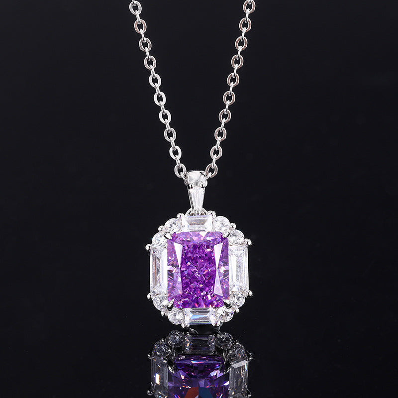 Douyin's best-selling fashion daily style high carbon diamond purple diamond pendant ring 8*10 earrings 6*8 set S925 silver-Mix MIx Style