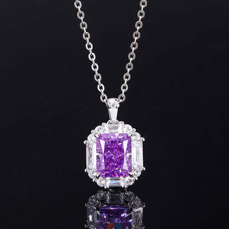 Douyin's best-selling fashion daily style high carbon diamond purple diamond pendant ring 8*10 earrings 6*8 set S925 silver-Mix MIx Style