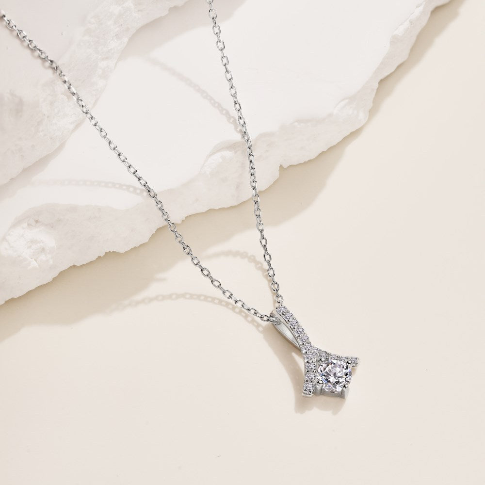 Seiko S925 sterling silver necklace for women niche high-end design diamond zircon herringbone fan-shaped pendant clavicle chain-Mix MIx Style