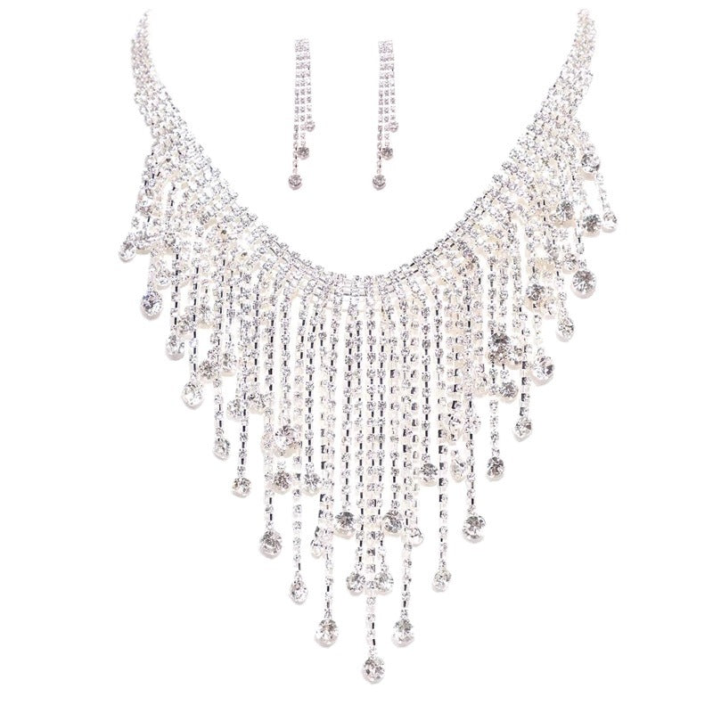 Full Diamond Tassel Necklace Set Wedding Accessories Fashion Bridal Jewelry Two-piece Jewelry Set  | Mix Mix Style [Hot Seller]-Mix MIx Style