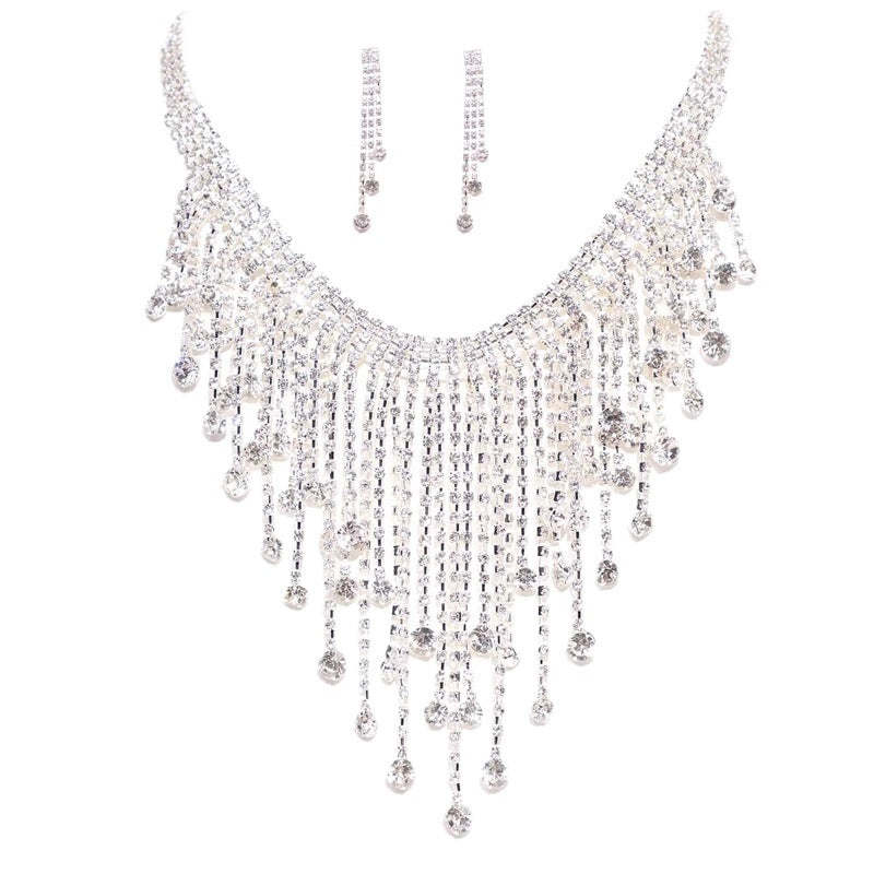 Full Diamond Tassel Necklace Set Wedding Accessories Fashion Bridal Jewelry Two-piece Jewelry Set  | Mix Mix Style [Hot Seller]-Mix MIx Style