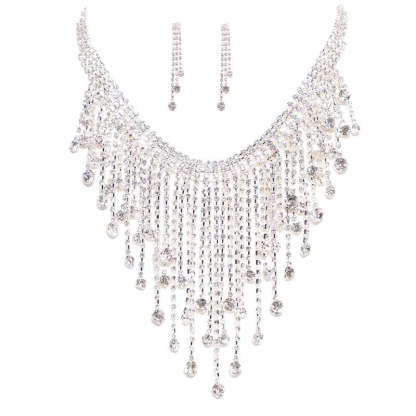 Full Diamond Tassel Necklace Set Wedding Accessories Fashion Bridal Jewelry Two-piece Jewelry Set  | Mix Mix Style [Hot Seller]-Mix MIx Style