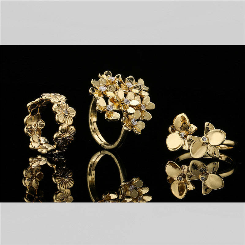 Bohemian style exaggerated copper-plated 18K gold flower ornament ring for women with adjustable opening in stock-Mix MIx Style