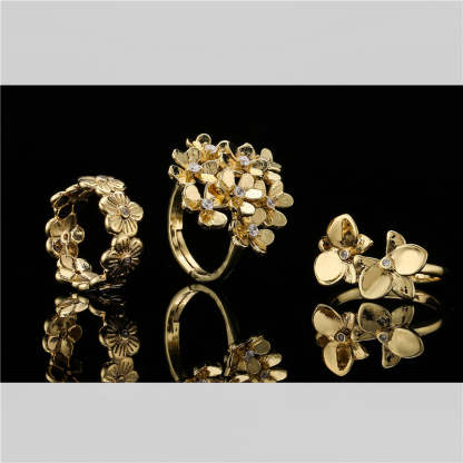 Bohemian style exaggerated copper-plated 18K gold flower ornament ring for women with adjustable opening in stock-Mix MIx Style