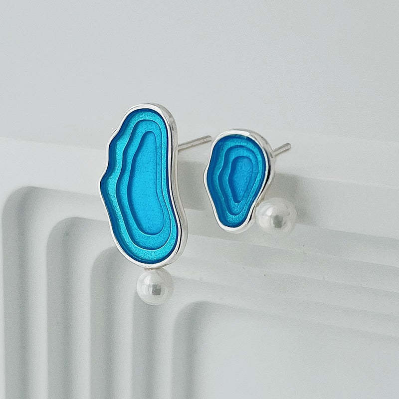 Looking for original lake water sterling silver niche design high-end French asymmetrical imitation pearl earrings and earrings-Mix MIx Style