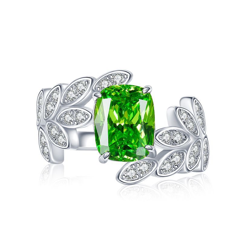 Green Leaf Radiant Cut Moissanite Diamond 3ct 18k White Gold Plated Engagement Ring | Mix Mix Style-Mix MIx Style