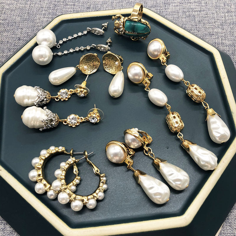 White Elegant Akoya Pearl & Moissanite Diamonds 18k Vermeil Gold Plated Drop Earrings | Mix Mix Style-Mix MIx Style