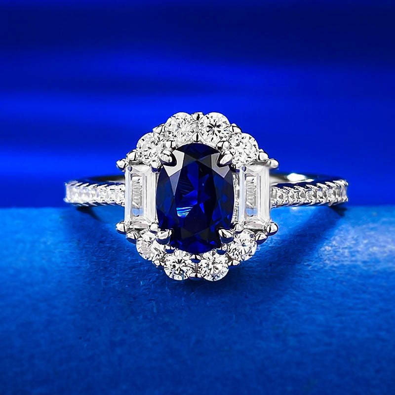 Mujing Jewelry S925 Silver 2.5ct New Sapphire 5*7 Oval Ring Women's Luxury Full Diamond Fashion Versatile Daily Style-Mix MIx Style