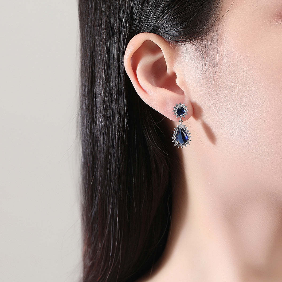 Green - Blue Trendy Pear Cut Moissanite Diamond Elegant 18k White Gold Plated Retro Drop Earrings | Mix Mix Style-Mix MIx Style