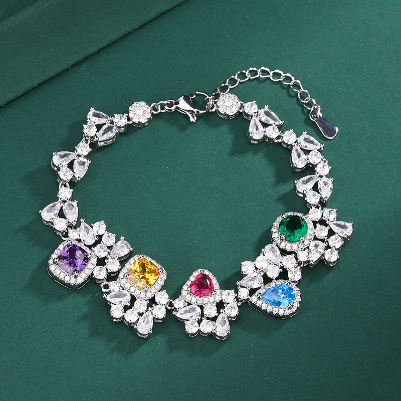 Multicolor Vintage Pendant Cut Diamonds Luxury 18k White Gold Plated Necklace Earring Bracelet Jewelry Set | Mix Mix Style-Mix MIx Style