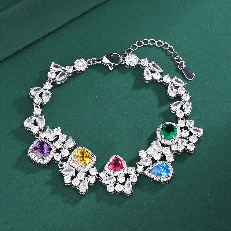 Multicolor Vintage Pendant Cut Diamonds Luxury 18k White Gold Plated Necklace Earring Bracelet Jewelry Set | Mix Mix Style-Mix MIx Style