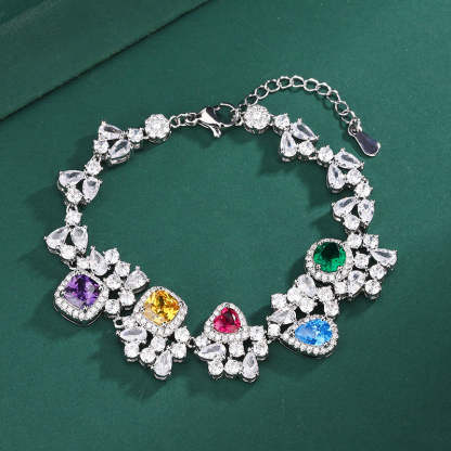 Multicolor Vintage Pendant Cut Diamonds Luxury 18k White Gold Plated Necklace Earring Bracelet Jewelry Set | Mix Mix Style-Mix MIx Style