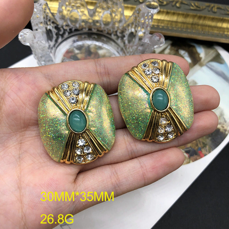 Green - Blue Trendy Oval Cut Moissanite Diamonds Luxury 18k Vermeil Gold Plated Stud Earrings | Mix Mix Style-Mix MIx Style