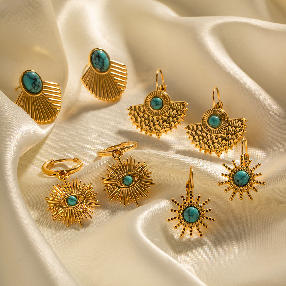Vintage Green Natural Gem High-End 18k Gold Plated Earrings | Mix Mix Style [Hot Seller]-Mix MIx Style