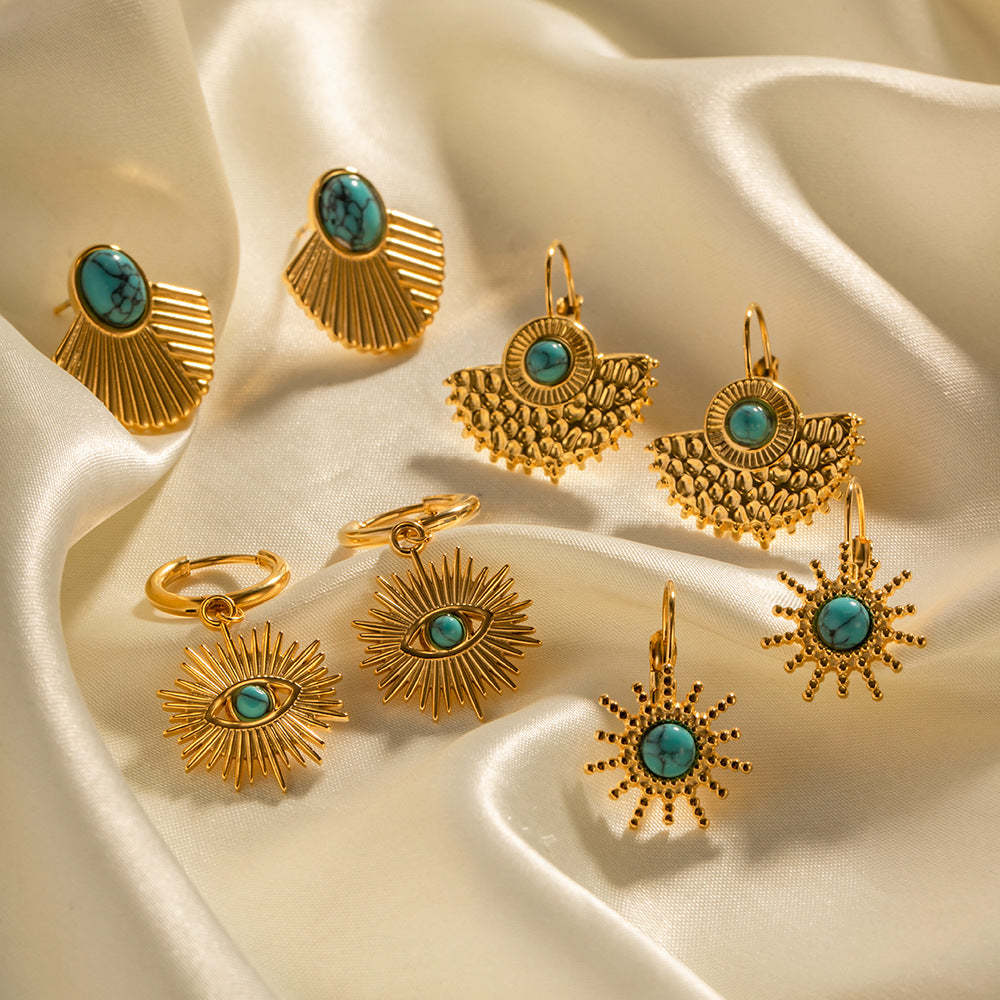 Vintage Green Natural Gem High-End 18k Gold Plated Earrings | Mix Mix Style [Hot Seller]-Mix MIx Style