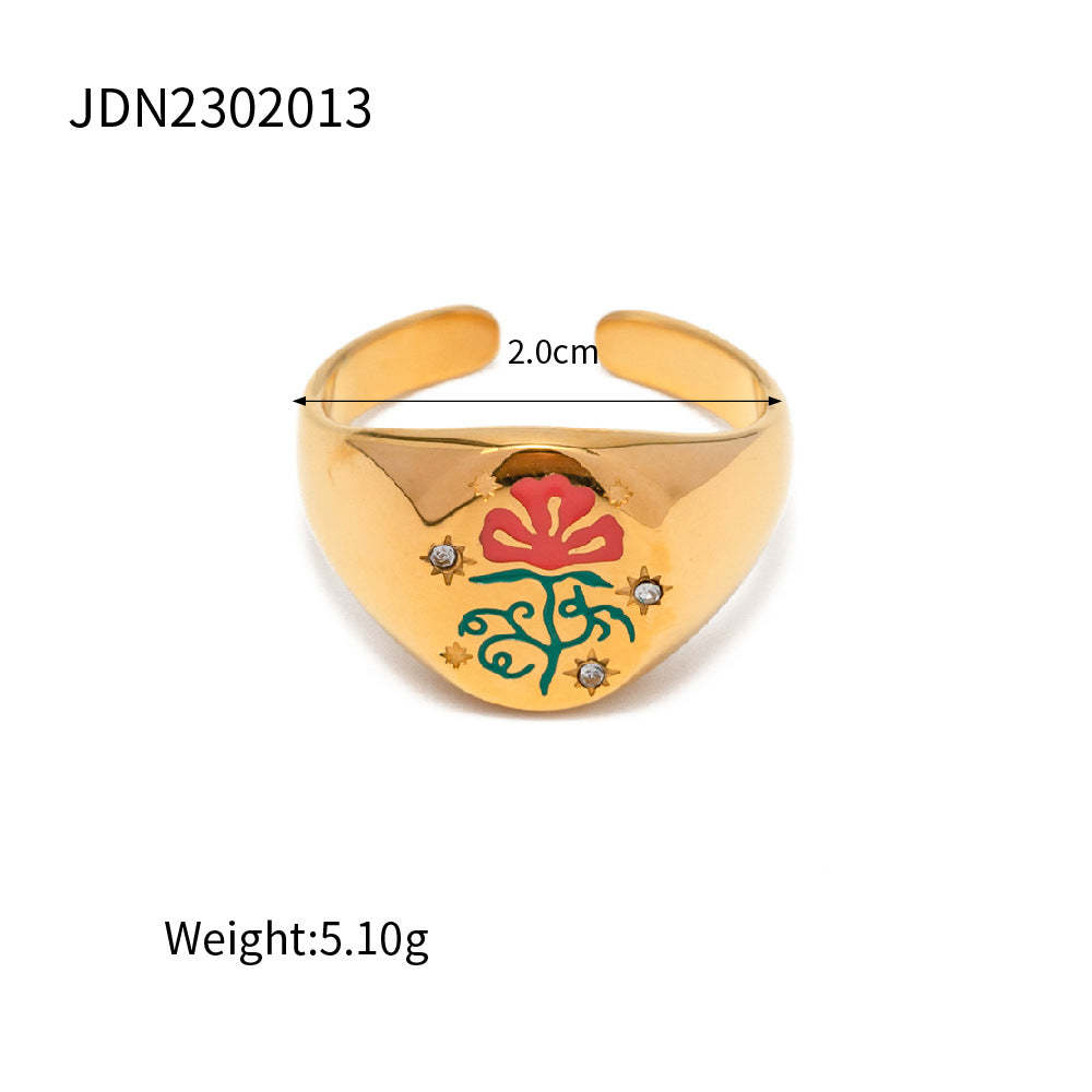 European and American ins style cross-border enamel painting high-grade amulet open ring does not fade trendy all-match ring-Mix MIx Style