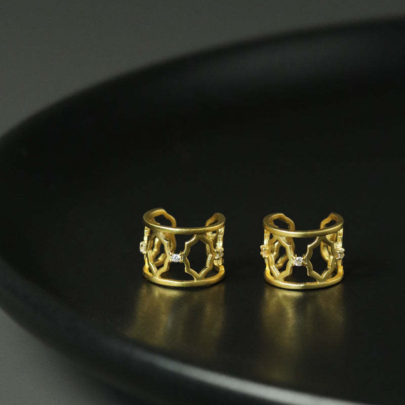 Looking for original Yuyin S925 sterling silver Suzhou Garden Begonia window lattice Chinese style and national trend ear bone clip without pierced ears-Mix MIx Style