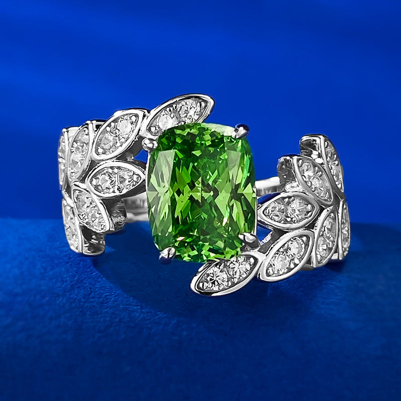 Green Leaf Radiant Cut Moissanite Diamond 3ct 18k White Gold Plated Engagement Ring | Mix Mix Style-Mix MIx Style