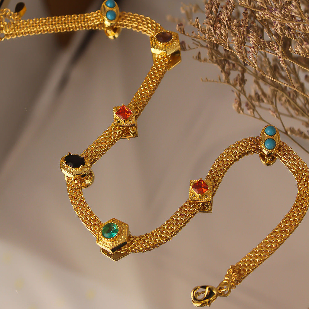 Colorful Thick Retro Classic Round Oval Cut Diamonds Luxury 18k Vermeil Gold Plated Necklace Jewelry | Mix Mix Style-Mix MIx Style