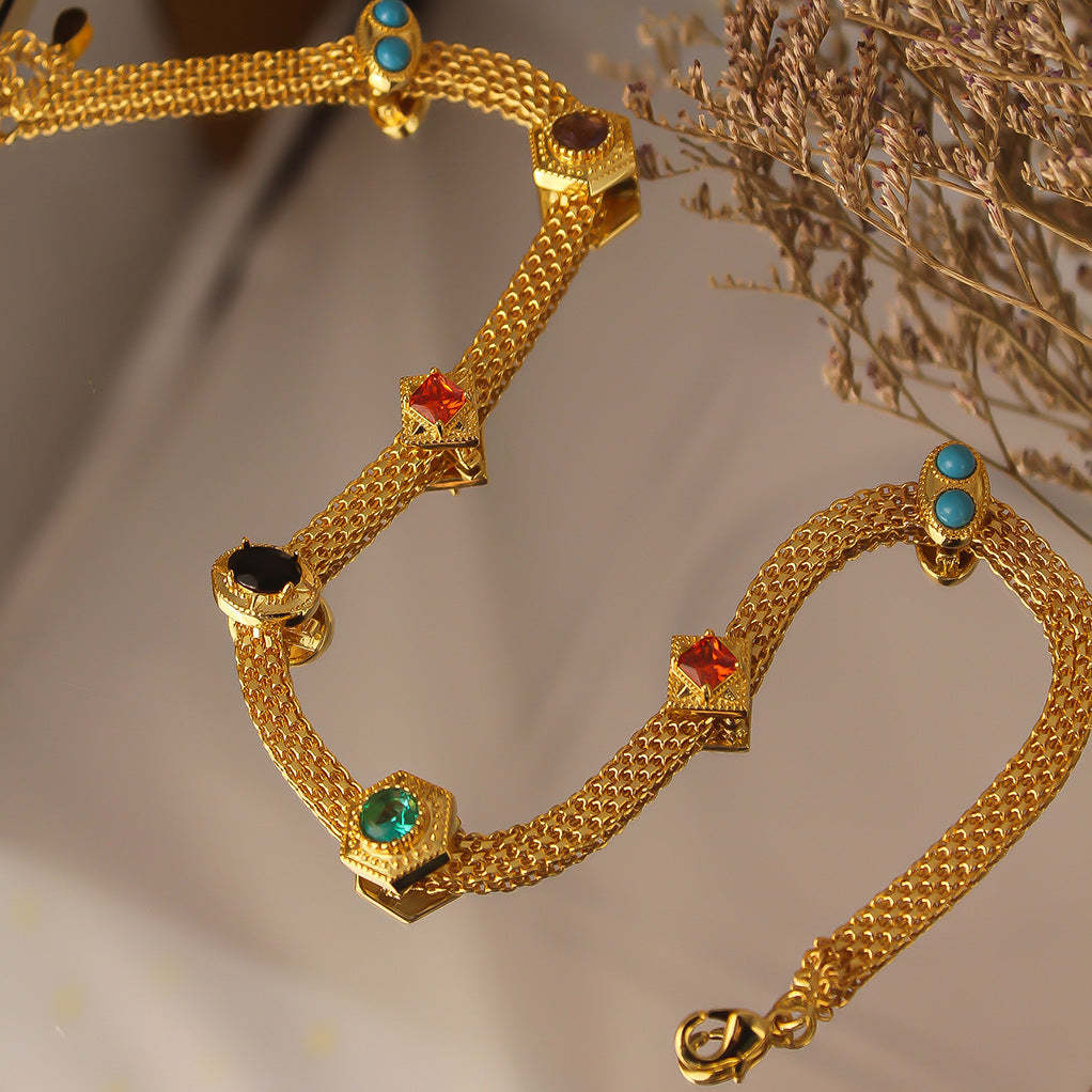 Colorful Thick Retro Classic Round Oval Cut Diamonds Luxury 18k Vermeil Gold Plated Necklace Jewelry | Mix Mix Style-Mix MIx Style