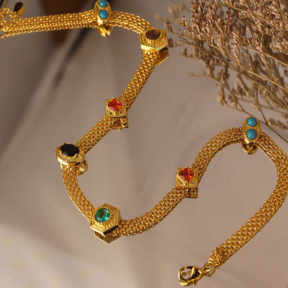 Colorful Thick Retro Classic Round Oval Cut Diamonds Luxury 18k Vermeil Gold Plated Necklace Jewelry | Mix Mix Style-Mix MIx Style