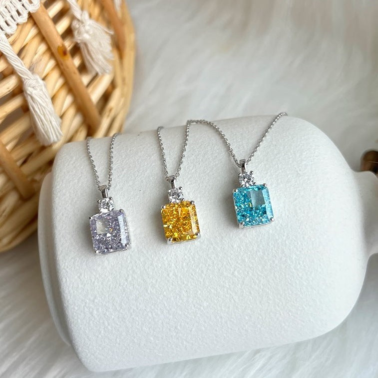 Linlang S925 sterling silver high carbon diamond necklace women's 9*10 ice flower cut perfume pendant clavicle chain cross-border supply-Mix MIx Style