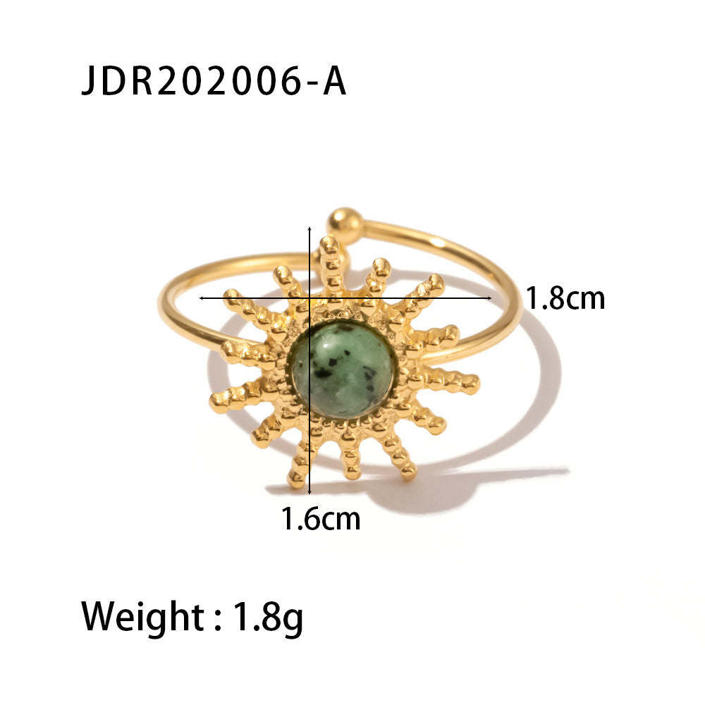 European and American retro stainless steel ring 18k gold plated ring inlaid with malachite jewelry wholesale-Mix MIx Style