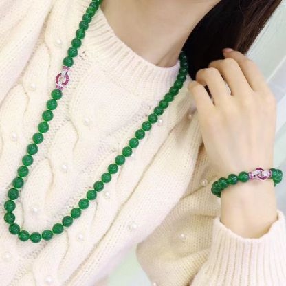 Green Vintage Round Gemstone Luxury 18k White Gold Plated Necklace Jewelry | Mix Mix Style-Mix MIx Style