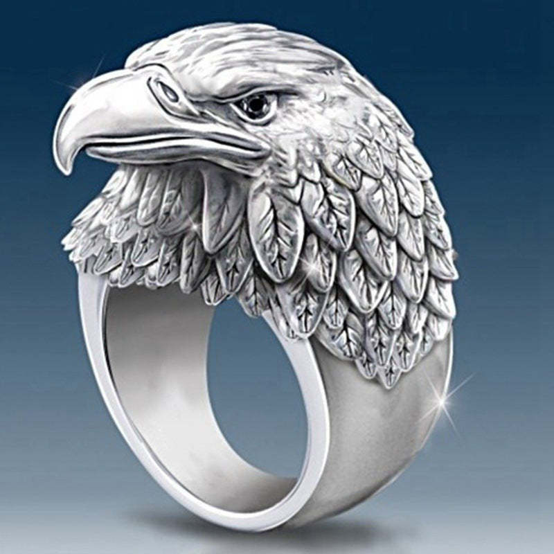 Gothic 3D Eagle Personality 18k White Gold Plated Luxurious Carved Rin