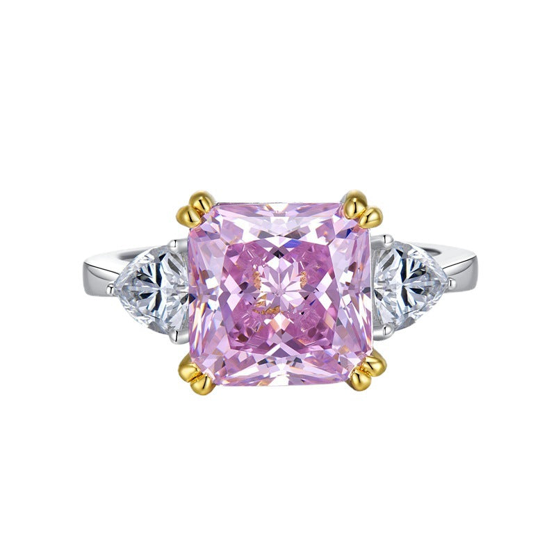 Yellow/Pink Cushion Cut Moissanite Diamonds 5ct 18k White Gold Plated Engagement Ring | Mix Mix Style-Mix MIx Style