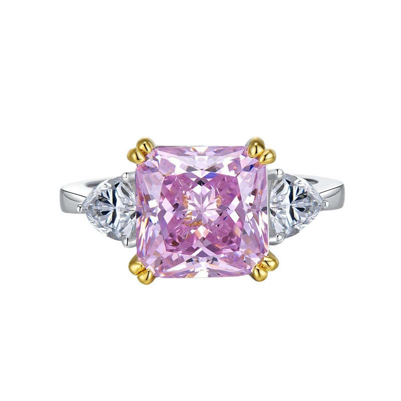 Yellow/Pink Cushion Cut Moissanite Diamonds 5ct 18k White Gold Plated Engagement Ring | Mix Mix Style-Mix MIx Style