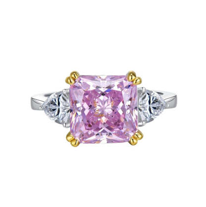 Yellow/Pink Cushion Cut Moissanite Diamonds 5ct 18k White Gold Plated Engagement Ring | Mix Mix Style-Mix MIx Style