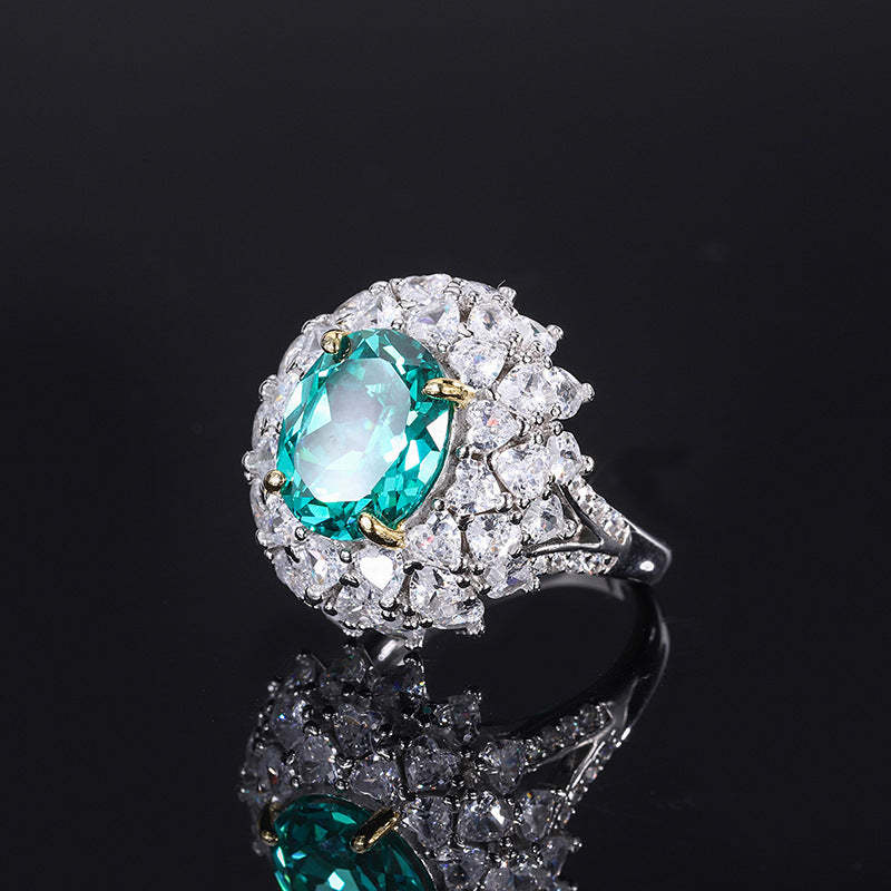 Fashion retro 3ct silver women's ring imitation tourmaline Para color inlaid diamond ring main 10*12-Mix MIx Style