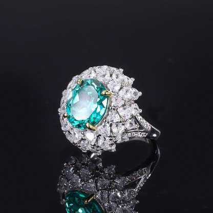 Fashion retro 3ct silver women's ring imitation tourmaline Para color inlaid diamond ring main 10*12-Mix MIx Style