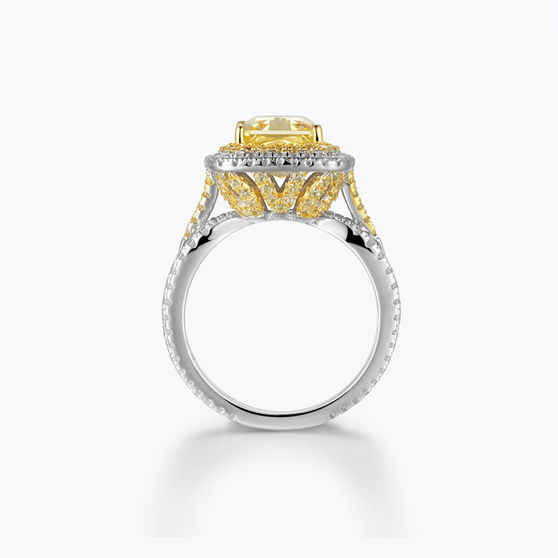 Yellow Luxury Cushion Cut Moissanite Diamond 5ct 18k White Gold Engagement Ring | Mix Mix Style-Mix MIx Style