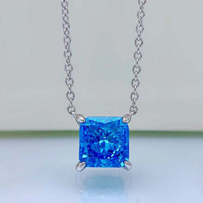 Mujing Jewelry New Pink High 2.5ct Carbon Diamond Pendant Inlaid 8*8 Geometric Simple 925 Silver Necklace 40+3-Mix MIx Style