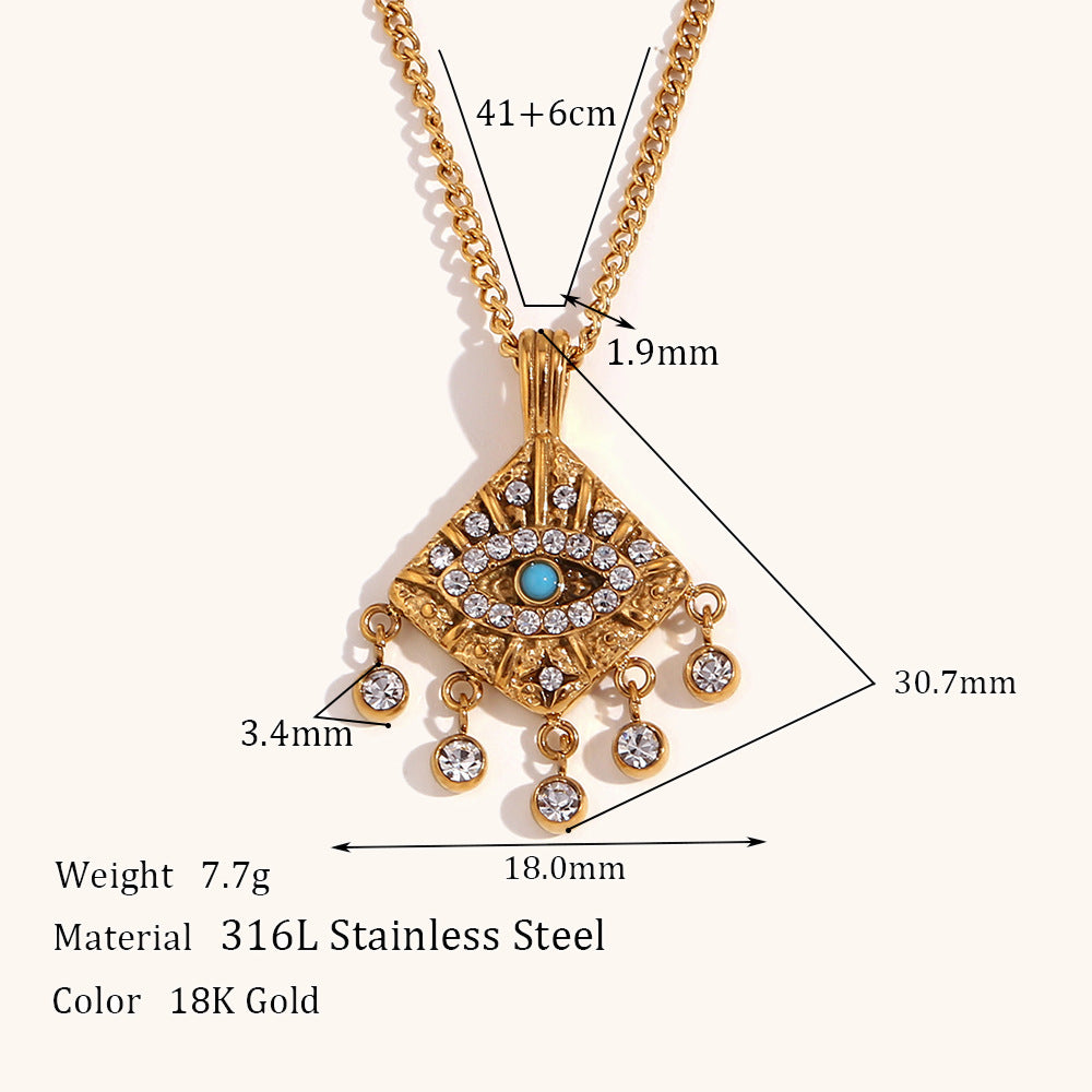 Blue Devils Eye Vintage Embellished Diamond Pendant Luxury 18k Gold Plated Necklace & Ring Jewelry Set | Mix Mix Style-Mix MIx Style