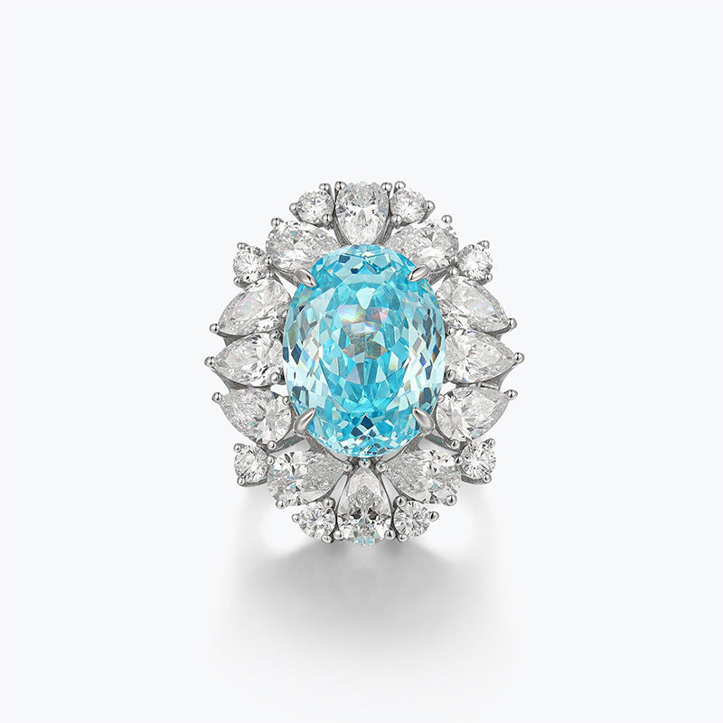 Sky Blue Pear & Oval Cut Moissanite Diamond High-End 18k White Gold Engagement Ring | Mix Mix Style-Mix MIx Style