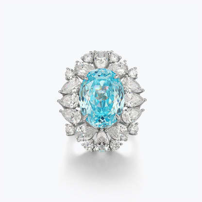 Sky Blue Pear & Oval Cut Moissanite Diamond High-End 18k White Gold Engagement Ring | Mix Mix Style-Mix MIx Style