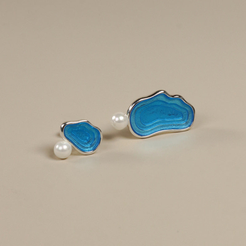 Looking for original lake water sterling silver niche design high-end French asymmetrical imitation pearl earrings and earrings-Mix MIx Style
