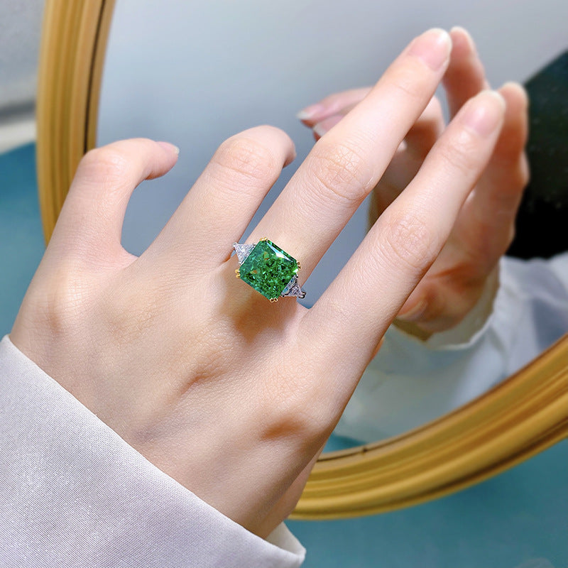 Elegant Green Cushion Cut Moissanite Diamond 5ct Luxury 18k White Gold Engagement Ring | Mix Mix Style-Mix MIx Style